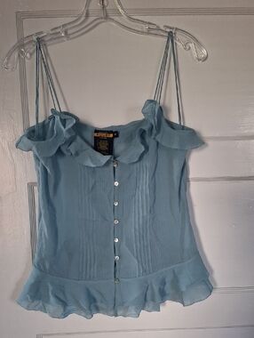 Light Blue Ruffle-Trim Spaghetti Strap Top By  Ralph Lauren RUGBY